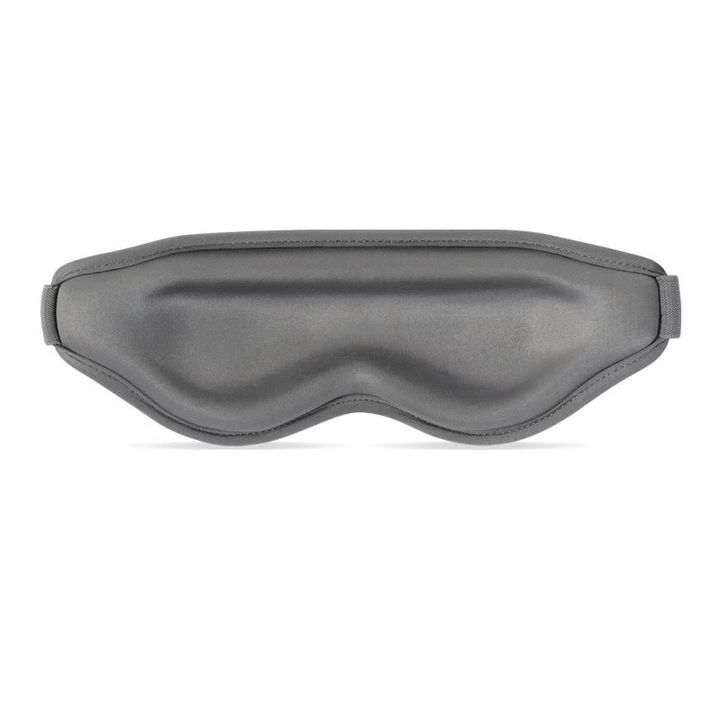 Grey contoured memory-foam sleep eye mask with moulded eye cups, on a plain background.