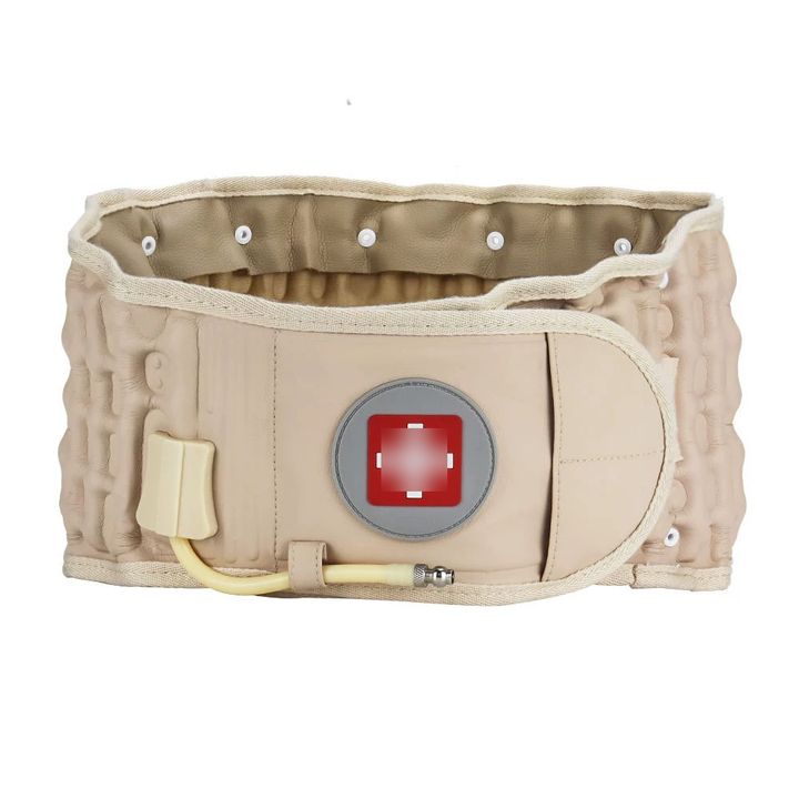 Thickened apricot inflatable lumbar support belt with deep air columns, on a plain background.